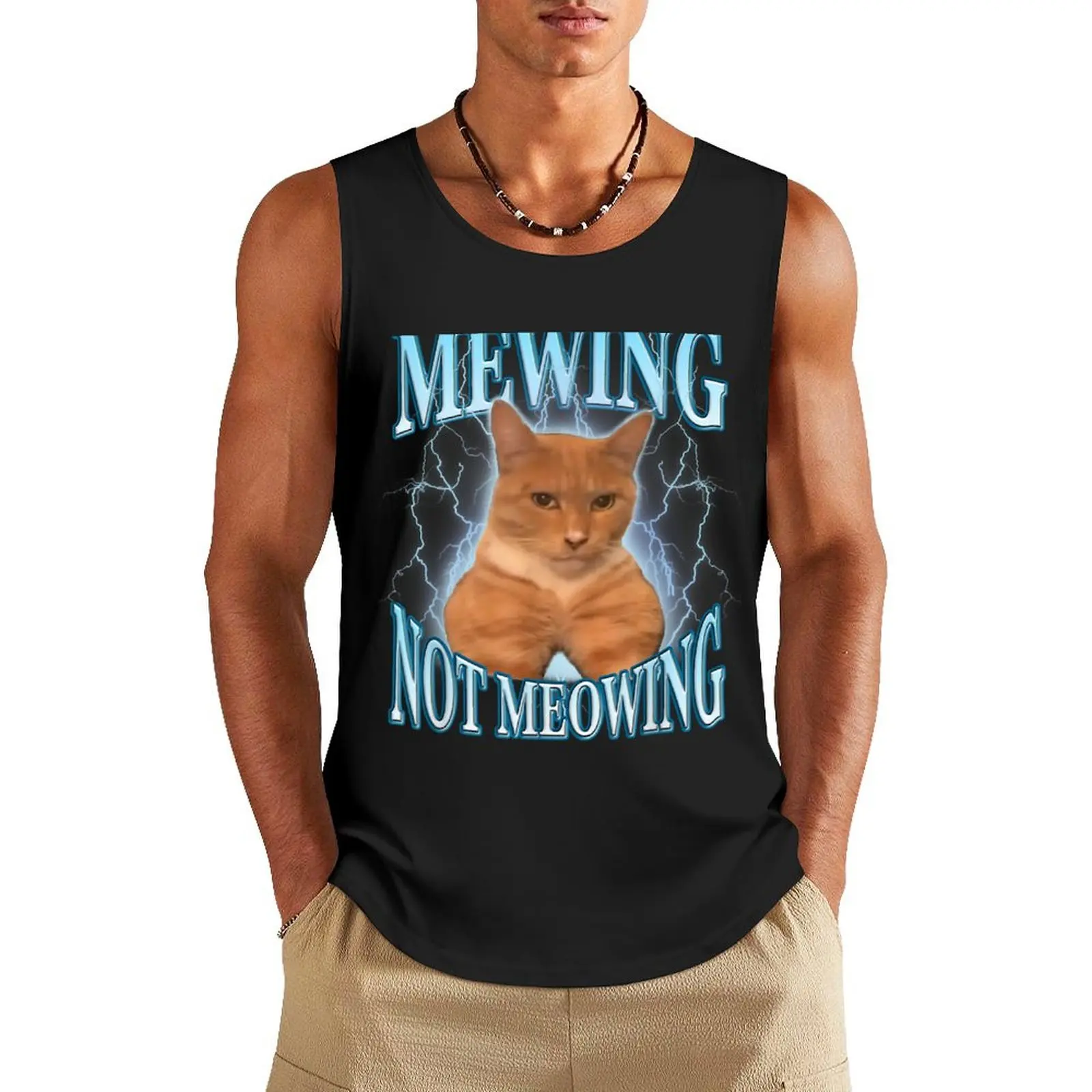 Funny Cat Meme with Meowing Looks Meowing Cat Tank Top sports clothes for men muscle t-shirt clothes for men summer