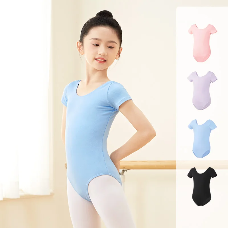 Maillot de Ballet para Niñas con Forro Suave, Manga Corta, Body de Gimnasia con Cierre en la Entrepierna, Maillot de Danza para Entrenamiento
