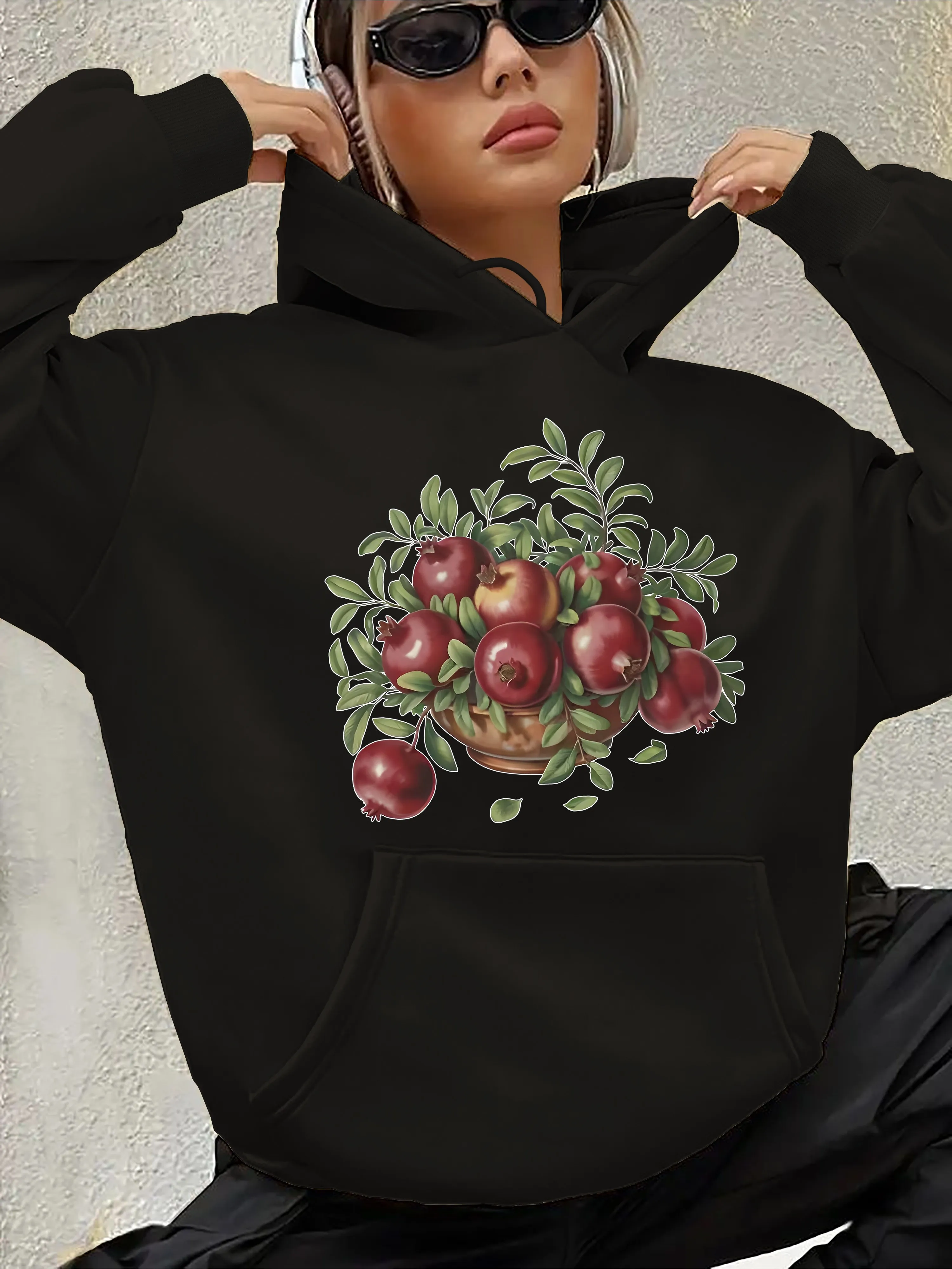

Pomegranate Graphic Printing Autumn and Winter Pure Cotton Men's and Women's Hoodies Casual Outdoor Street Sports Training Brand