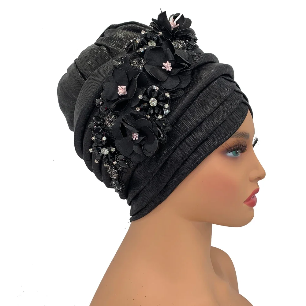 Geles de boda para mujer, envolturas para la cabeza con flor de diamante, turbante para mujer africana, turbante para la cabeza de Nigeria Auto