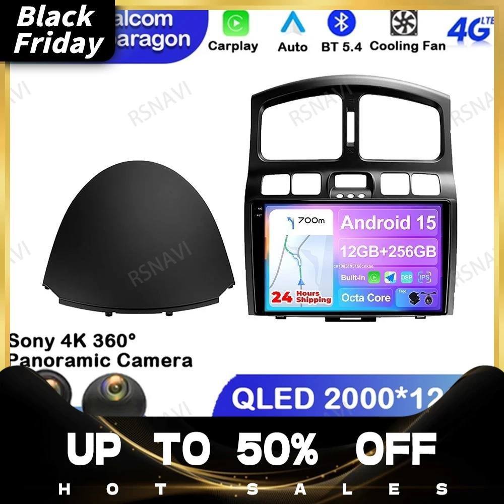 Android 15 For Hyundai Classic Santa Fe 2000-2004 JAC S1 (Rein) 2005-2015 Viedo Player QLED Head Unit 4G LTE Navigation DVD BT