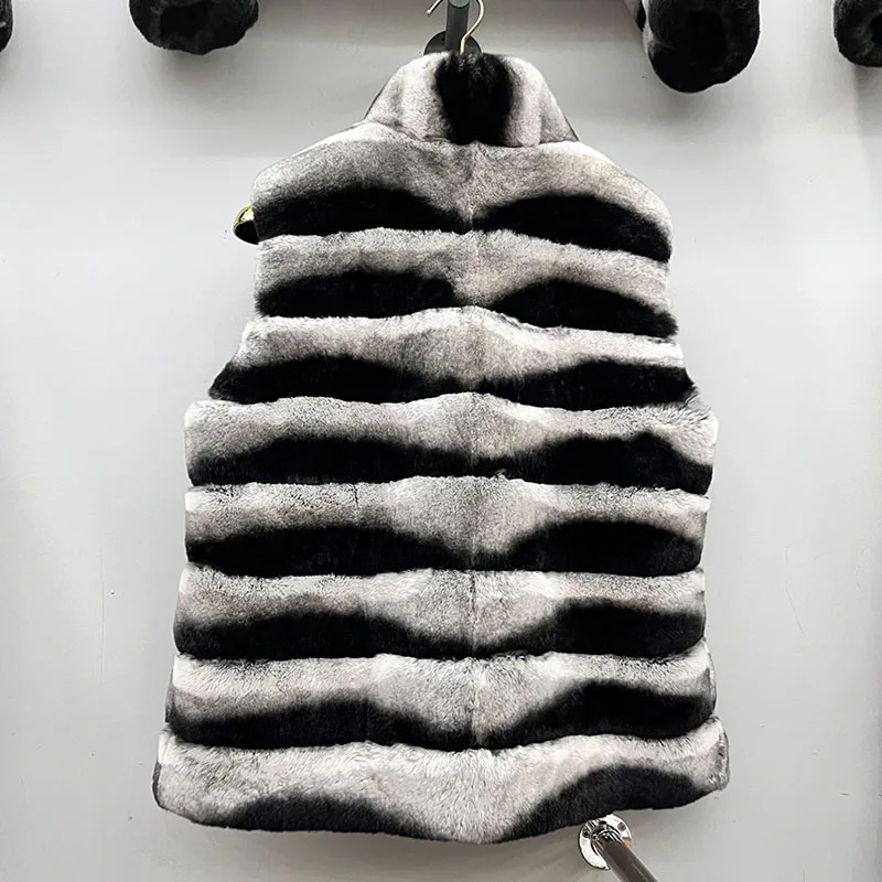 2025 شتاء جديد ريال ريكس الأرنب الفراء سترة شينشيلا اللون الوقوف طوق الرقبة جيليه فروي سميكة الدافئة قصيرة صدرية فاخرة #2