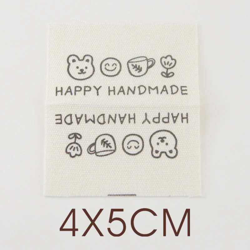 In stock hand folded black fabric label accessories sewing DIY accessories side label kitten English cartoon house