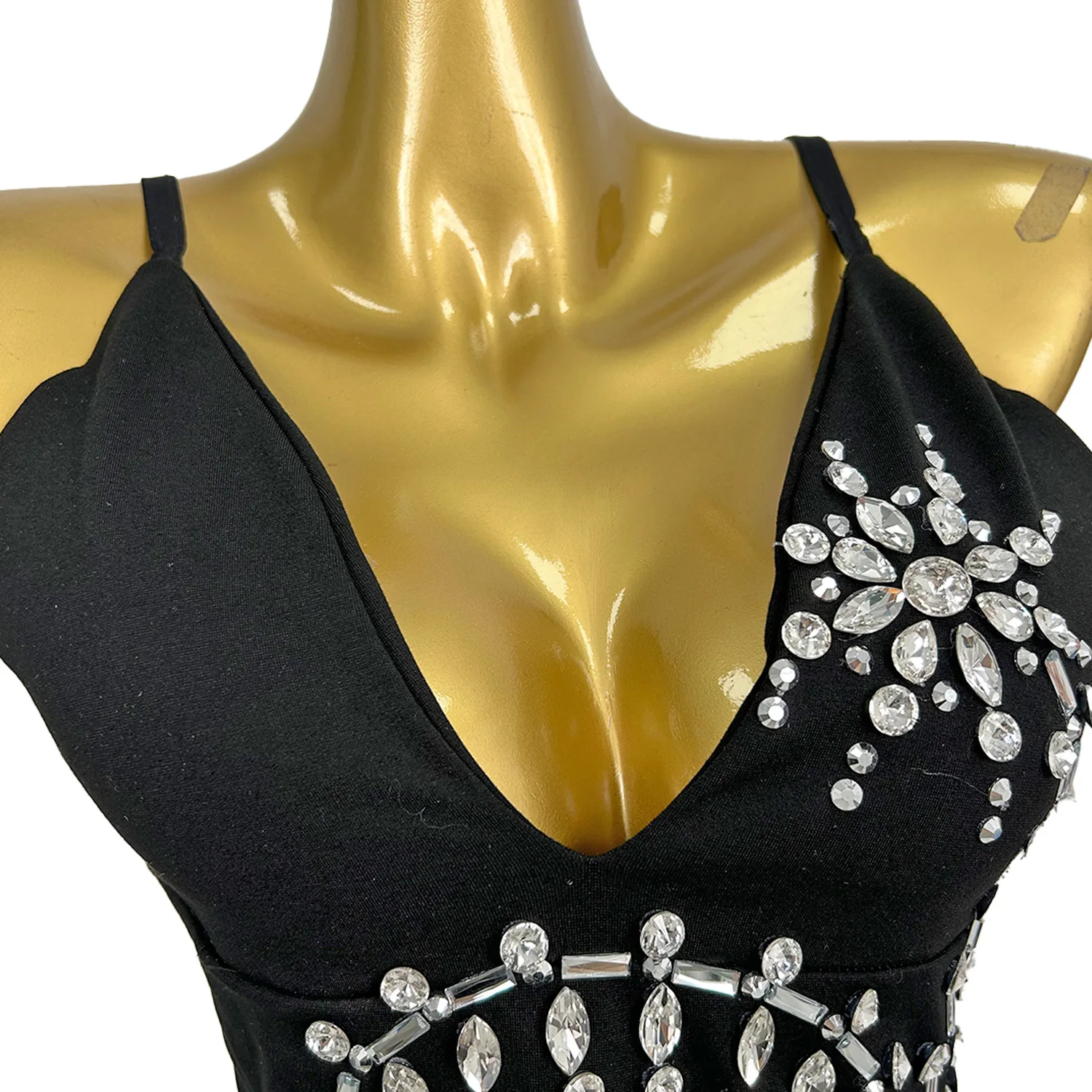 Sukienka Sexy Głęboki Dekolt V Cienkie Ramiączka Klub Nocny Studniówka Sukienka z Cyrkoniami Suknia Wieczorowa Kostium na Imprezę Damska Sukienka Koktajlowa Obcisła