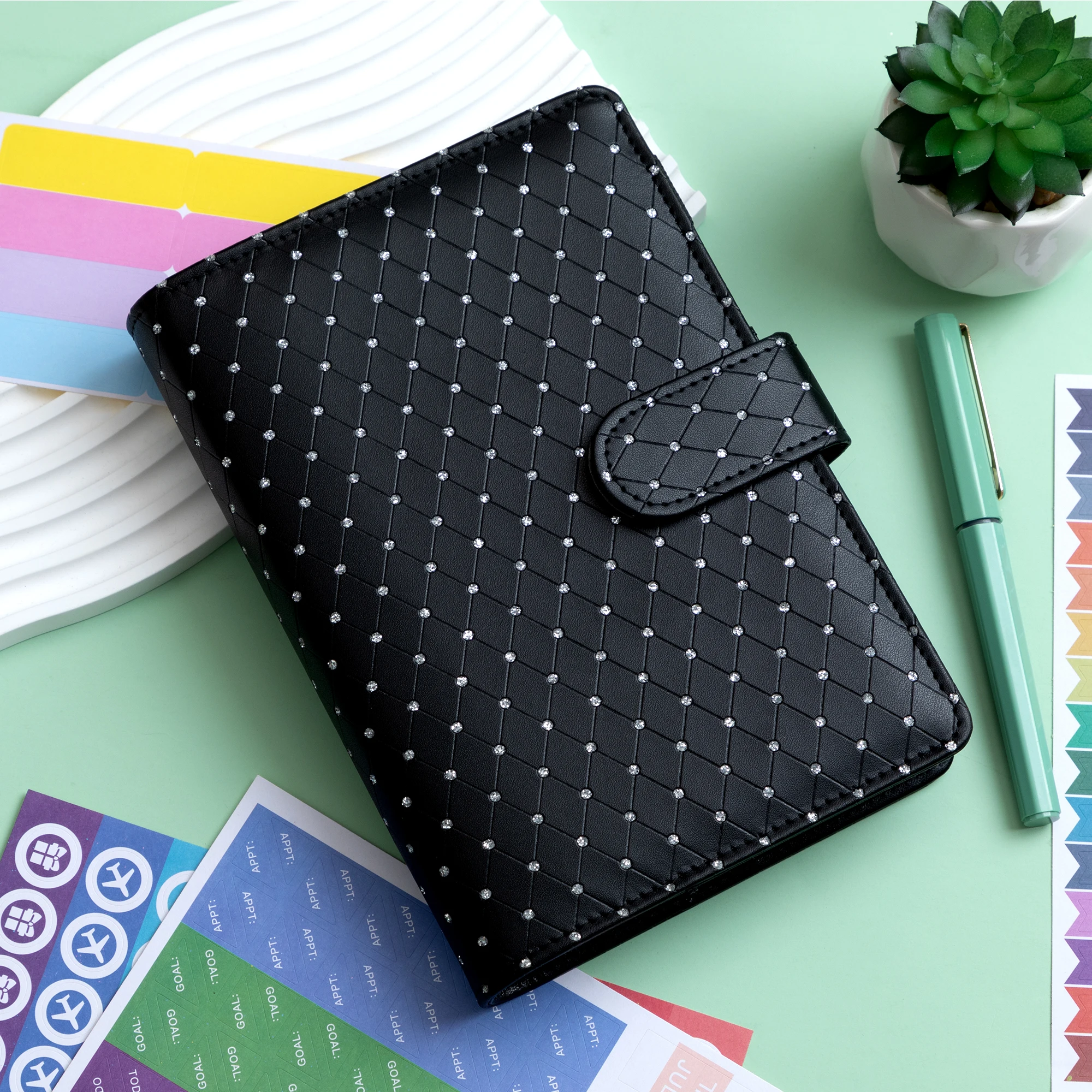 Budget Binder, A6 Diamond PU Leather Binder, Cash Envelopes, Expense Sheets, Challenge Tracker & Category Labels,for Home