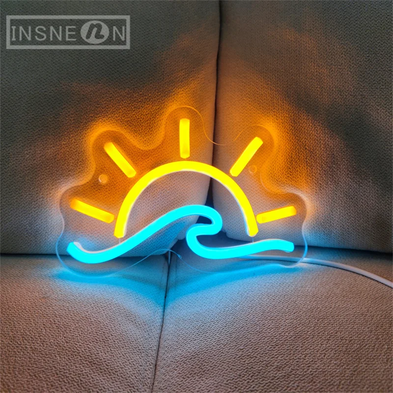 Wave Sunset Neon Sign LED Sun Ocean Sunrise Sea LED Neon Light Home Wall Decor Living Room Beach Bar Decoration Personalize Gift