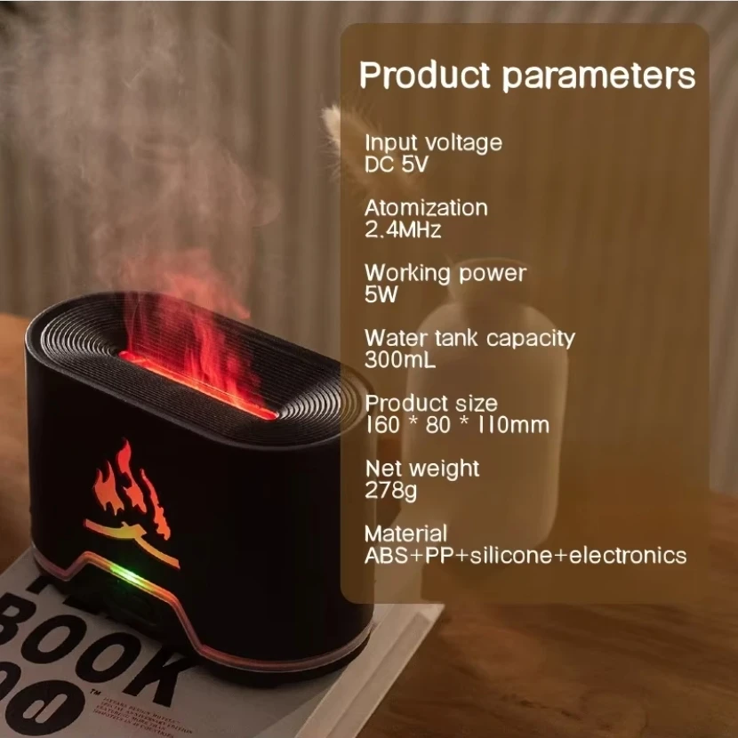 

300ml Aroma Diffuser Air Humidifier Manufacturer Cold Mist Ultrasonic Fogger Essential Oil Led Flame Lamp Diffuser
