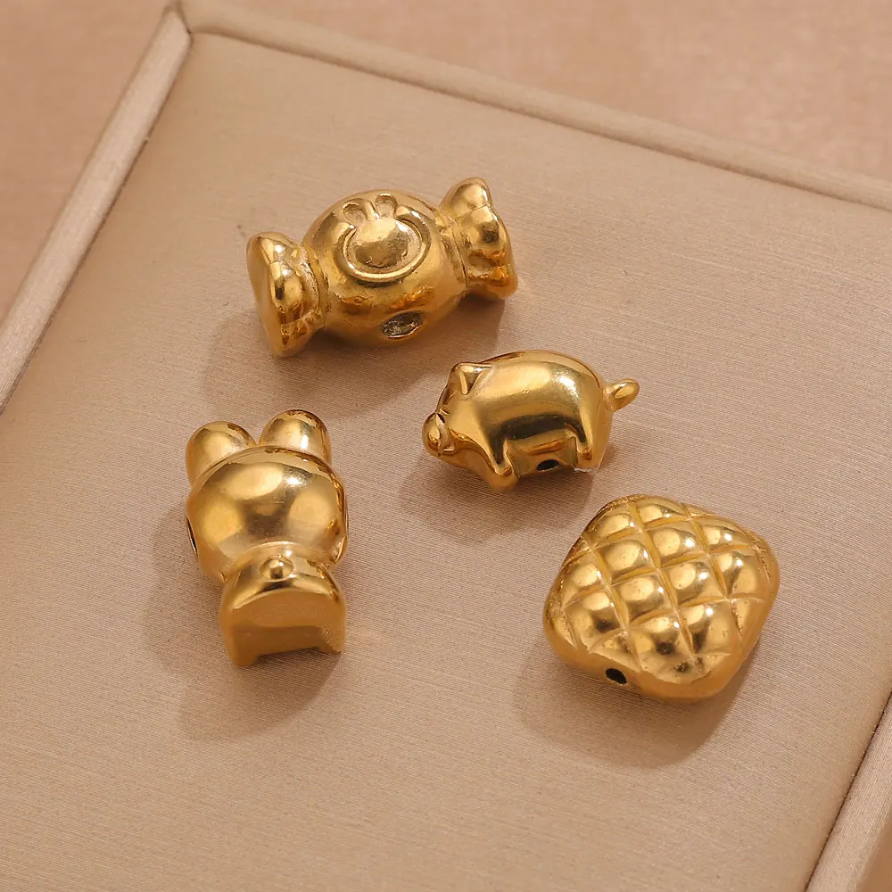 5 Stück Edelstahl-Abstandshalterperlen in Form von Kaninchen und Schwein für Armbänder, DIY, handgefertigte lose Perlen, vergoldete Perlen, Schmuckzubehör – Detail 6