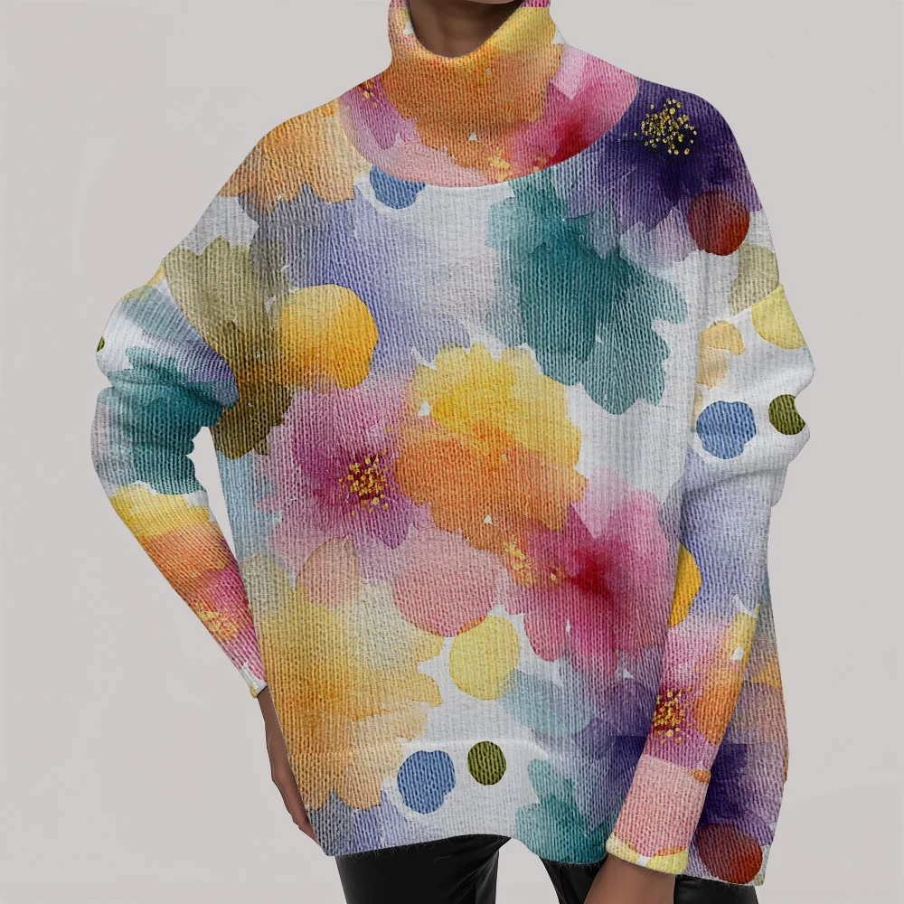 

Geometric color blocks Long-sleeved sweater 2025 New Women's Christmas Turtleneck Long-sleeved sweater