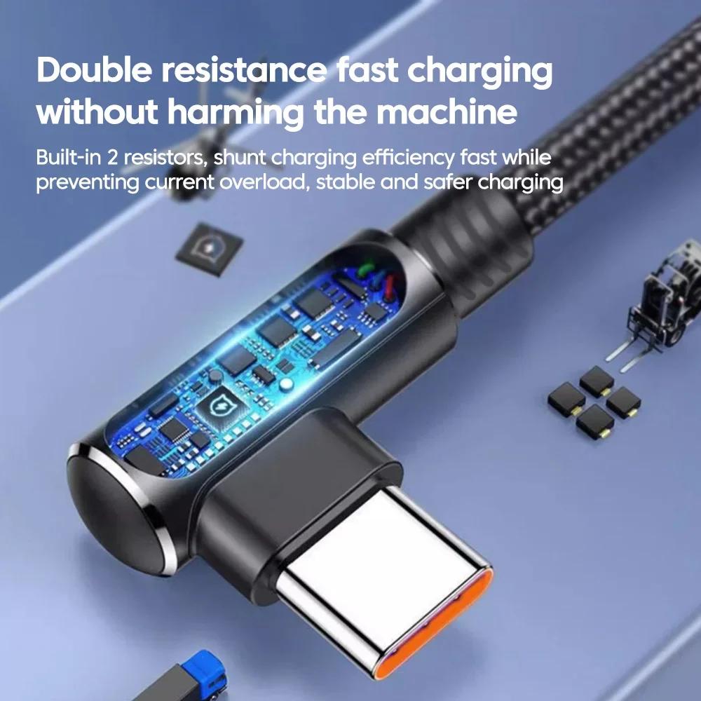 120W USB To Type C Cable 90 Degree Elbow USB C Mobile Phone Fast Charging For Xiaomi Redmi Huawei Type C Phone Charging Cord