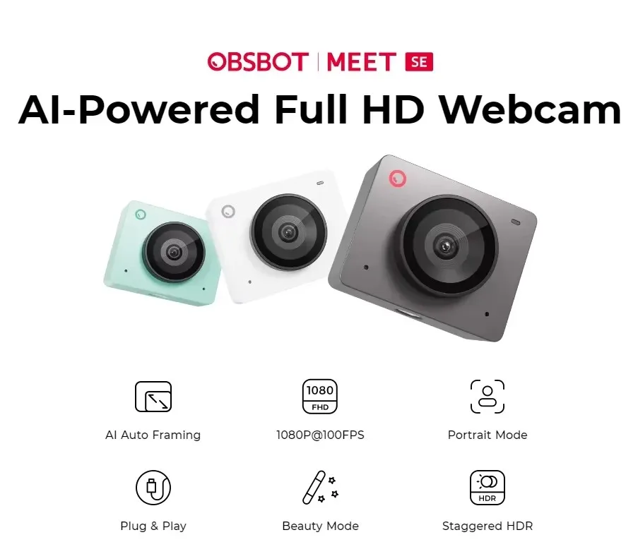 OBSBOT Meet SE 1080P 100FPS Webcam AI Framing Streaming Camera