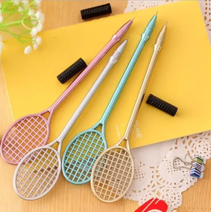 1 Pcs Wholesale Creative Stationery Cute Tennis Racket Gel Pens Badminton Racket Neutral Water Pen Kawaii School Supplies