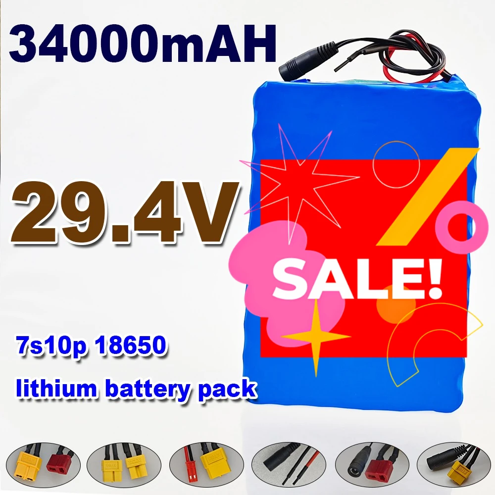 

29.4V battery For E-boat scooter wheelchair 24V 34Ah 18650 Lithium 7S10P battery pack with BMS