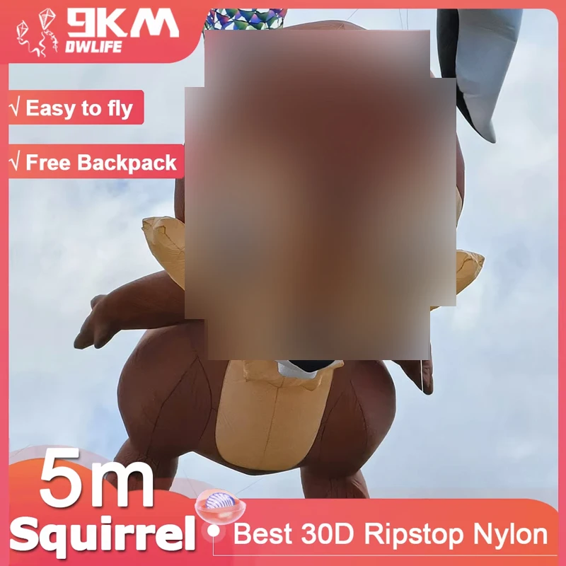

9KM 3.5m~5m Squirrel Kite Line Laundry Pendant Soft Inflatable Show Kite for Kite Festival 30D Ripstop Nylon Fabric with Bag
