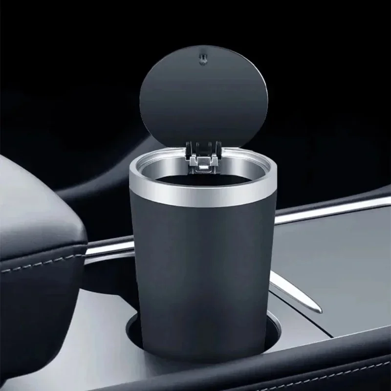 

1Pc Premium Car Trash Bin with Press Lid Leakproof Odor Resistant ABS Cup Holder Mini Garbage Can Auto Interior Parts