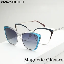 YIMARUILI Fashion Magnetic Polarized Clip-on Glasses Retro Cat Eye Alloy Optical Prescription Eyeglasses Frames for Women 2256