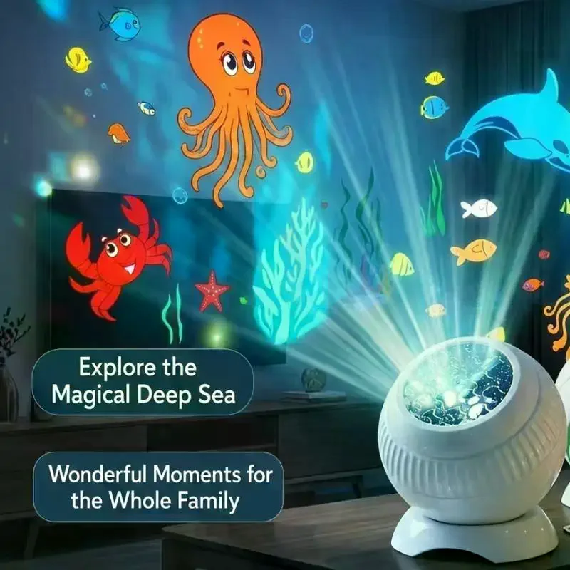 [MA]Dynamic Rotating LED Projector Light Rechargeable Ocean Lights Projector Atmosphere Decorative Light for Bedroom Gift[MA]