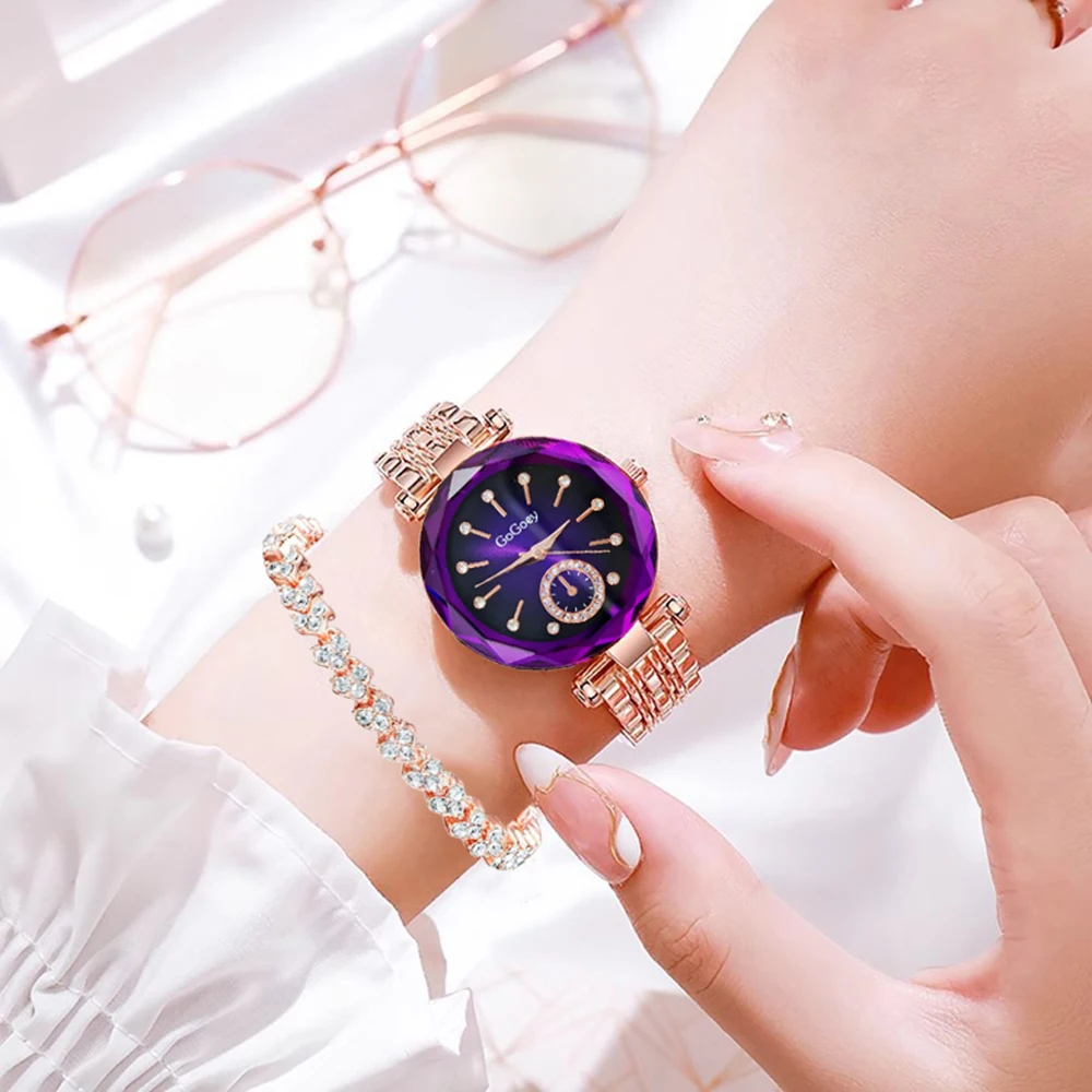 طقم ساعة كوارتز نسائية من الفولاذ المقاوم للصدأ ، سوار مجاني ، قلب المحيط ، ساعة ضيقة غير رسمية ، 2 *