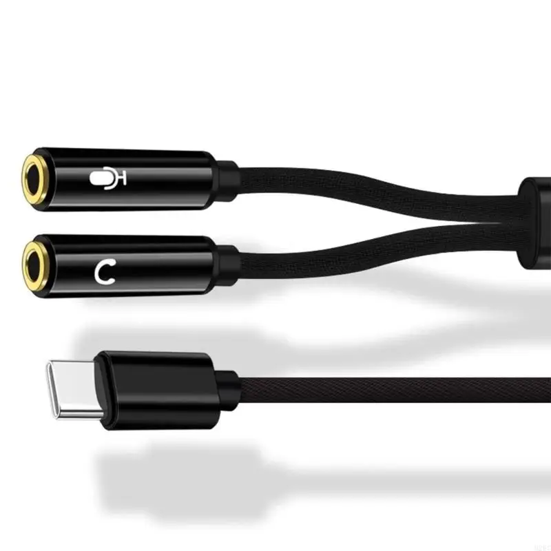 M2EC Type C Y-Shape Splitter Cable with Microphones Support 3.5mm Headphone Connectors for Sound Transmission