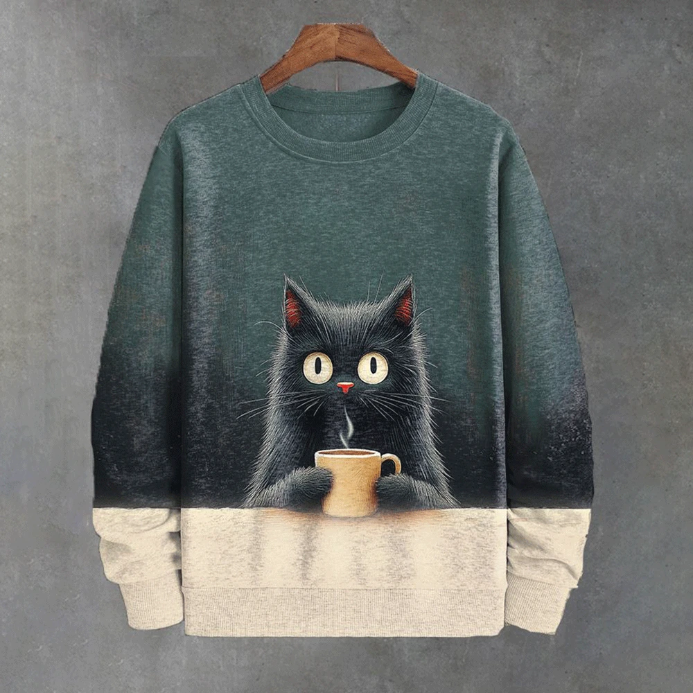 Print Cat Long Sleeve T-Shirt For Men Oversized Hoodies Pullover Autumn Men Women Round Neck Sweatshirt Fashion Unisex Clothing