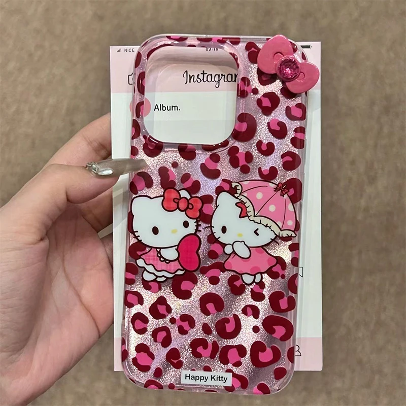 Hello Kitty Sanrio iPhone15 Mobile Phone Case Kawaii Cute 14 13 Plus Pro Max Cartoon Mobile Phone Protective Shell Decoration