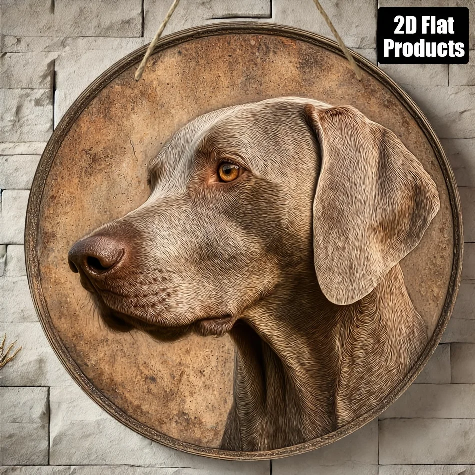 2D Flat, 1pc, Round Wooden Board Decorative Painting Sign Plaque, Weimaraner Theme, Suitable for Bar Kitchen Cafe Home Room Livi