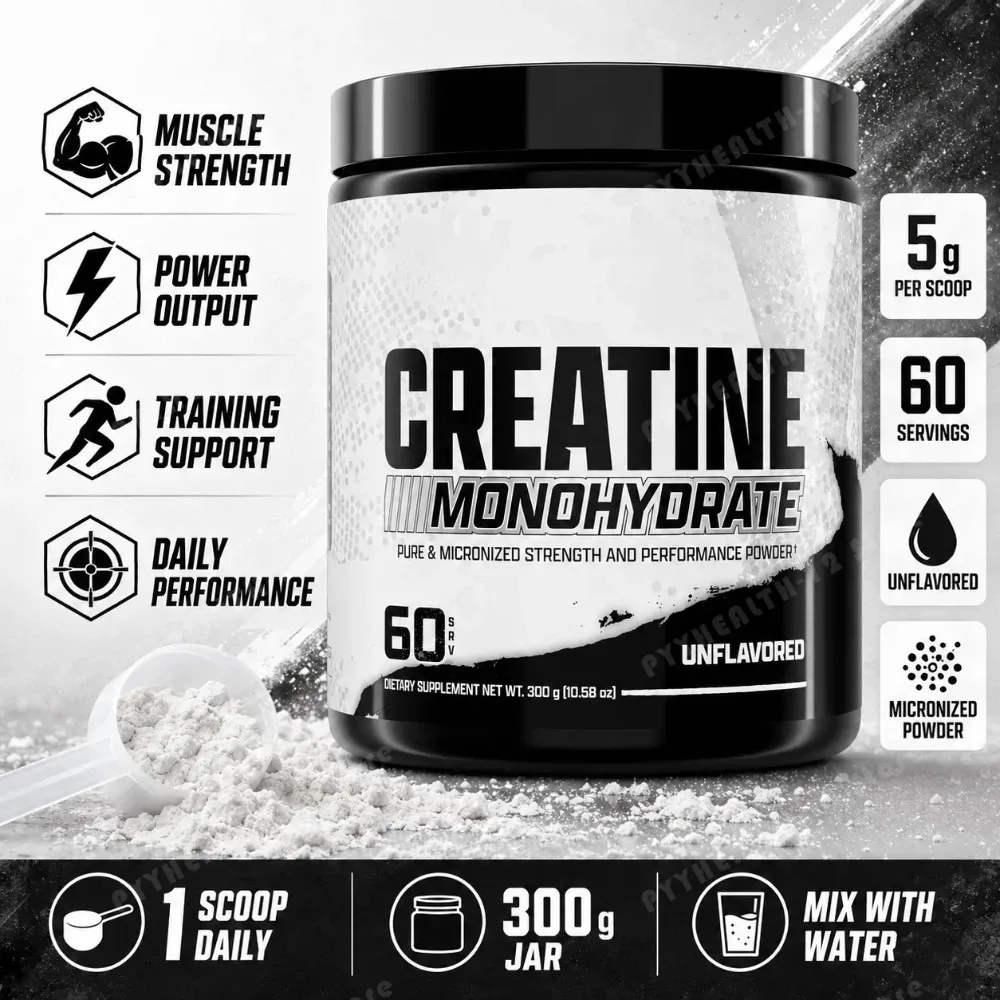 Creatine Monohydrate Powder 300g 60 Servings Micronized Unflavored Easy to Mix Strength Performance Muscle Growth Supplement