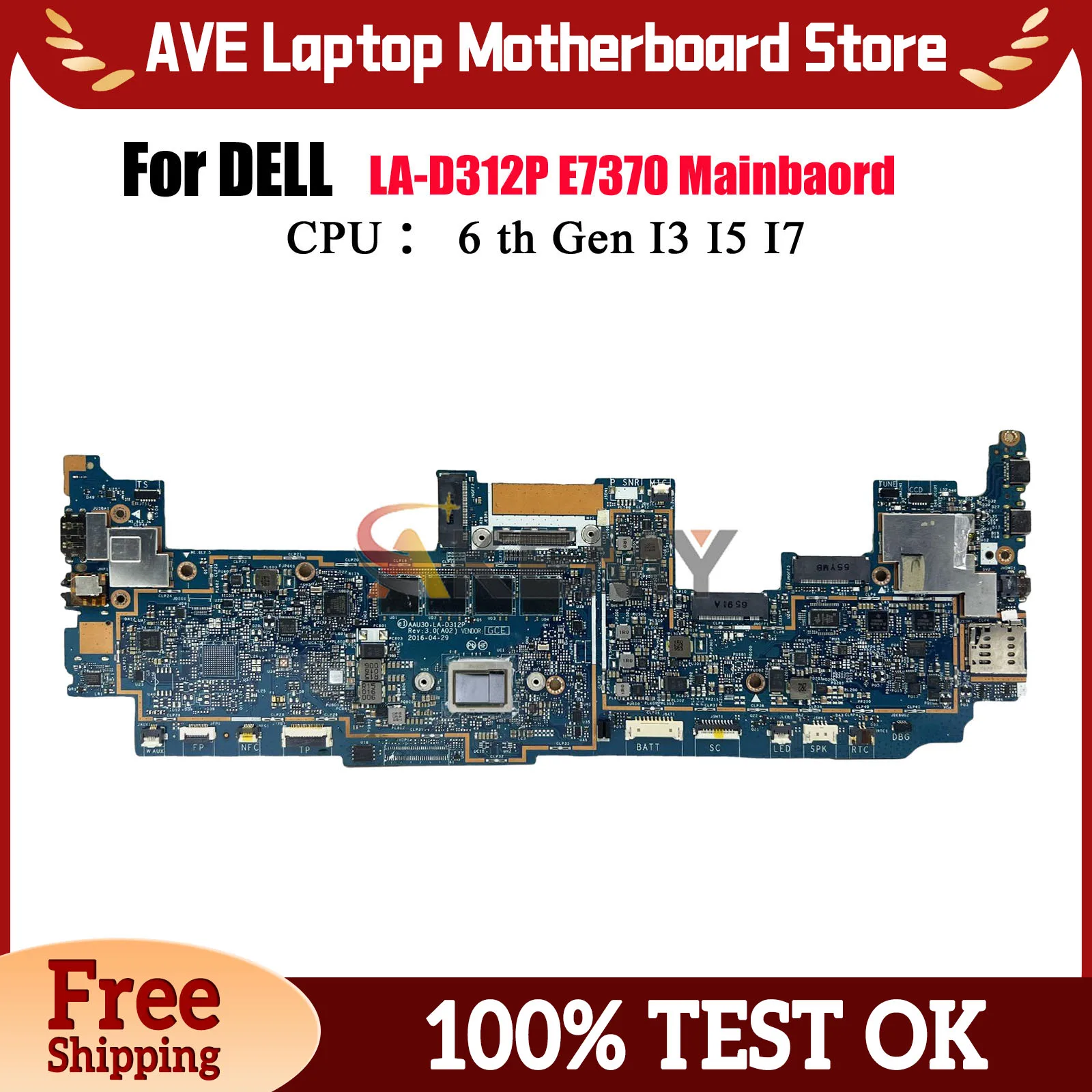 

For Dell Latitude 7370 E7370 13.3" Laptop Motherboard LA-D312P Mainboard CN-0MN6H4 CN-0X95H8 0DHF1J 100% Tested OK