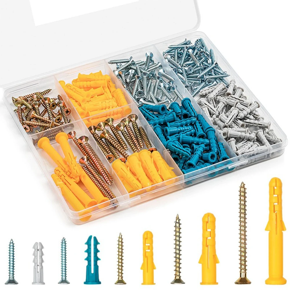 

Expansion Rubber Plug Pipe Screw Set Expansion Rubber Plug with Screw Box 270pcs Drywall Anchors Carbon Steel Screws Combo Pack