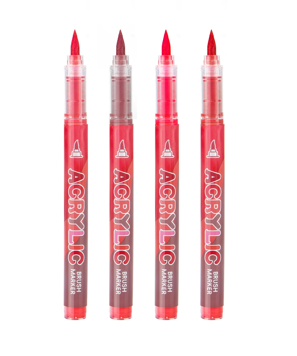 12 Colors Acrylic Markers Red Series Soft Pen Tip for Christmas Painting Comic Drawing Coloring DIY CD Shoes Stone Art Supplies