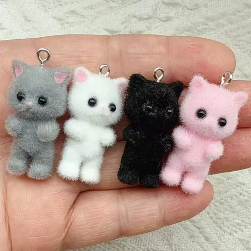 

20pcs 3D Flocking Resin Cute Cat Doll Cartoon Animal Charms For Keychain Necklace Earrings Making DIY Jewelry Accessories