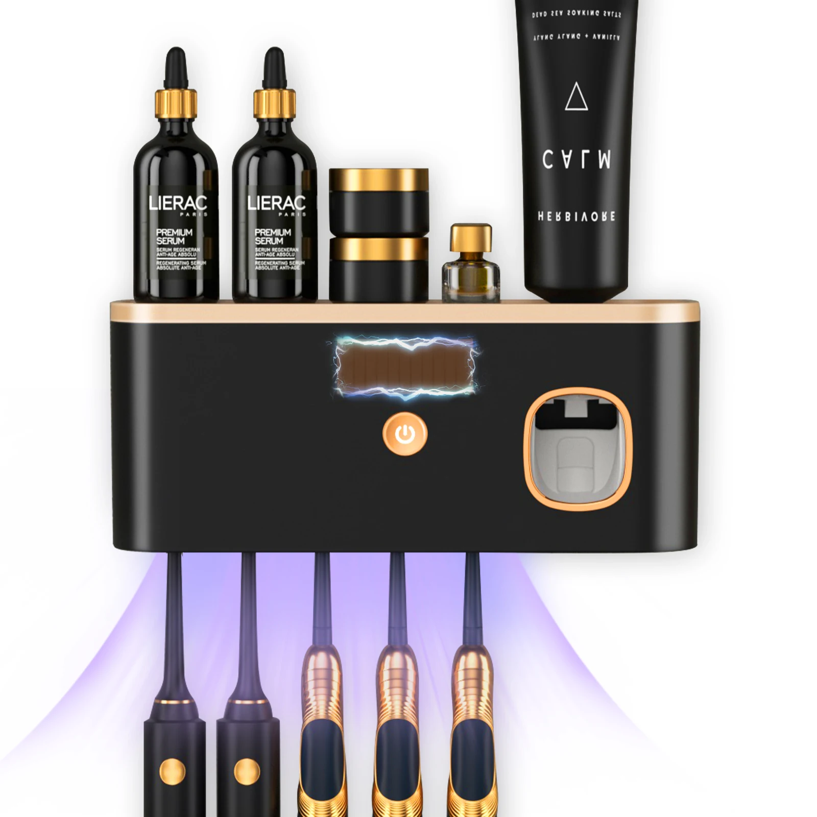 Portaspazzolino ricaricabile con disinfettante UV e dispenser di dentifricio - Organizer per spazzolino da bagno