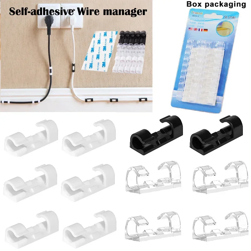 

20Pcs Self Adhesive Cable Management Clips Cable Organizers Sticky Wire Clips Cord Holder for Laptop Ethernet Cable Desktop Home