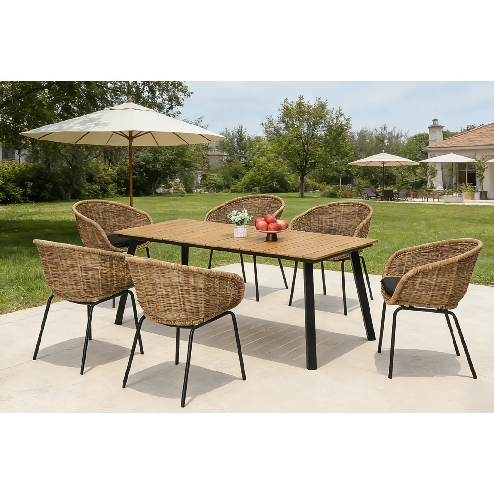 

Iron Framed Rattan Woven Outdoor 7-Piece Dining Set