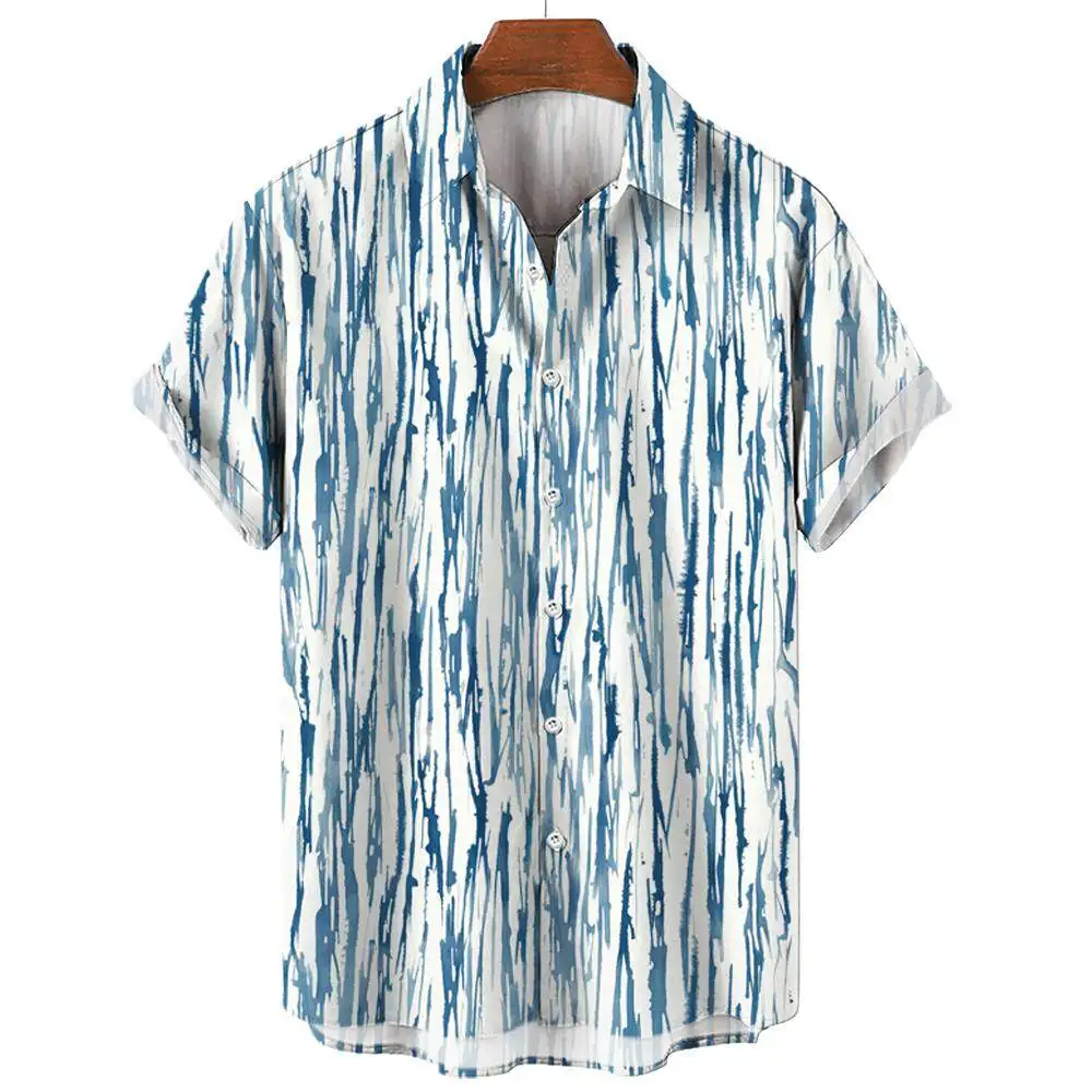 Irregular Striped Printed Tops Summer Fashion Men\'s Short Sleeve Shirts Casual Business Shirts Daily Street Tops Oversized S-5XL