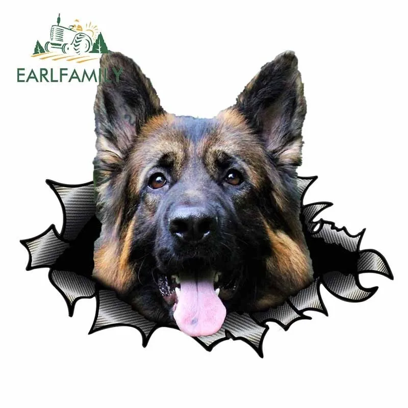 EARLFAMILY Deutscher Schäferhund-Autoaufkleber, schwarzer Hund, Motorrad, Windschutzscheibe, Stoßstange, Dekor, wasserdicht, kratzfest, Autozubehör