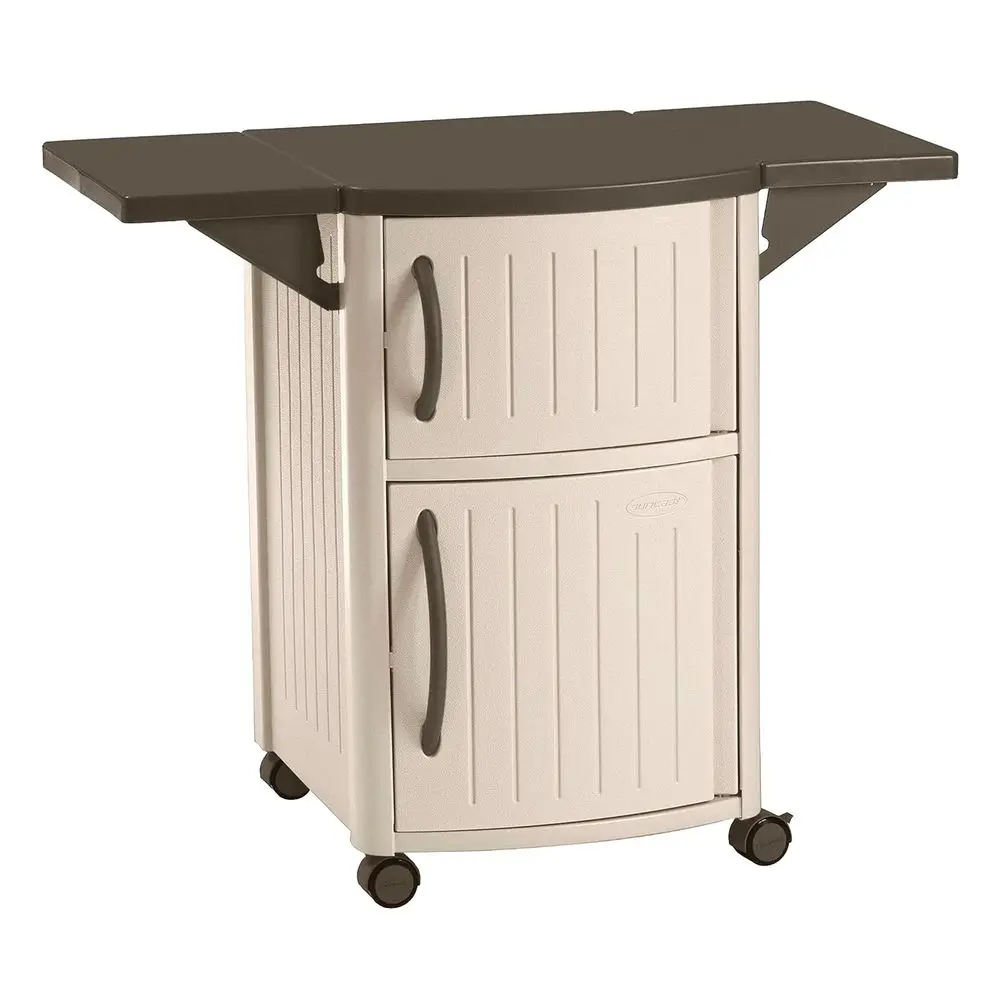 Outdoor Grilling Prep Station Table with Storage, Taupe Brown