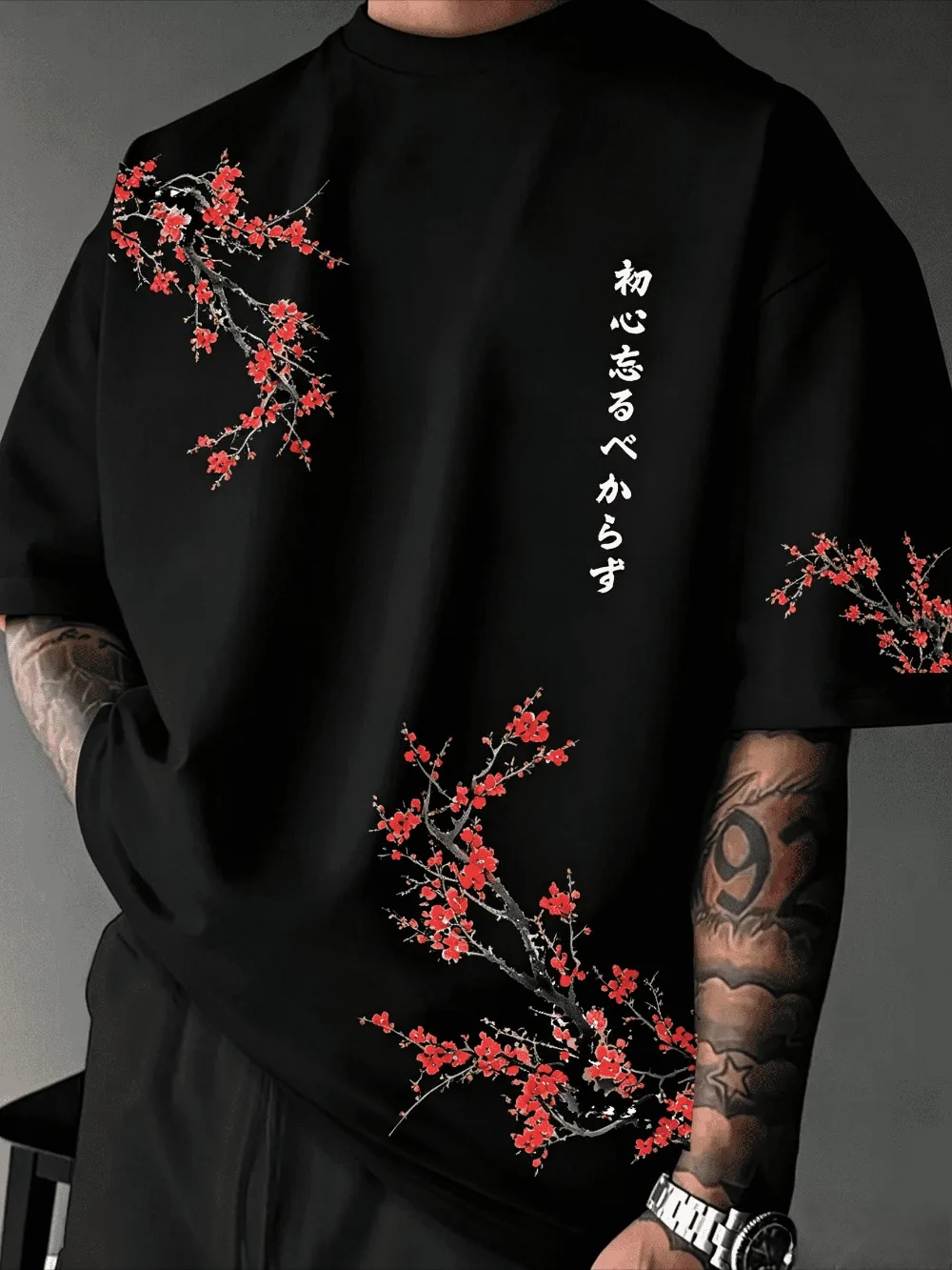 Harajuku Schönes Kirschblütenmuster 3D-Druck Atmungsaktives, schnell trocknendes Herren-T-Shirt für den Straßen- und Outdoor-Bereich, lässige Eltern-Kind-Kleidung – Detail 6