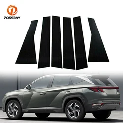 6Pcs Car Window Pillar Posts Door Trim Decoration Sticker Glossy Black Exterior Accessories for Hyundai Tucson NX4 2022 2023