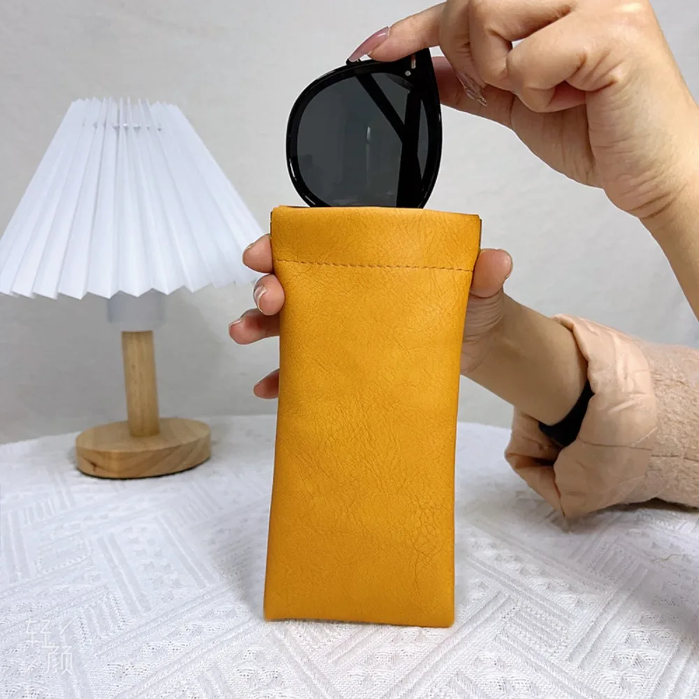 

New Sheepskin PU Sun Glasses Pouch Simple Soft Leather Eyewear Storage Bags Solid Eyewear Accessories Waterproof Bag Case
