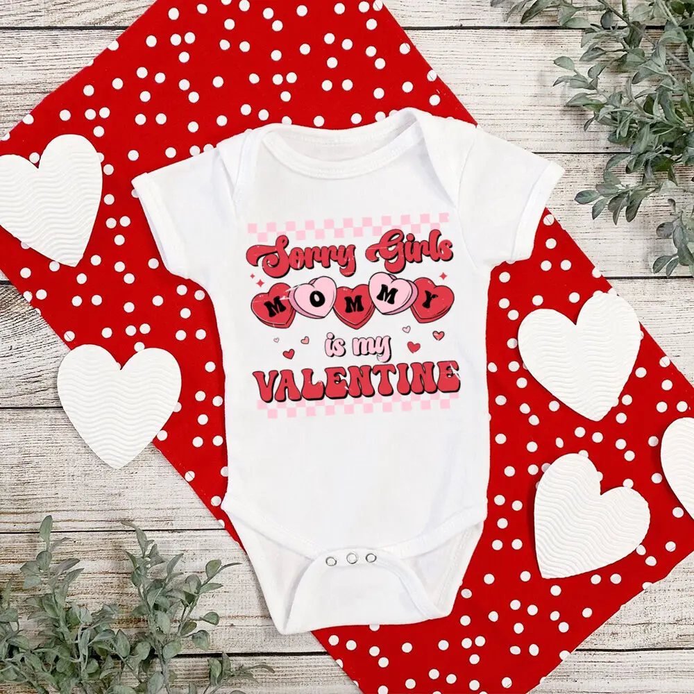 Mommy and Daddy\'s Little Valentine Print Baby Bodysuit Valentine\'s Day Infant Outfit Newborn Short Romper Holiday Baby Jumpsuit