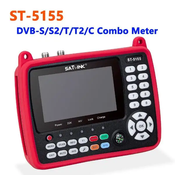 SATLINK ST-5155 Измеритель спутникового искателя DVB-S/S2/T/T2/C Комбинированный счетчик Поддержка HD 1080P MPEG-2/4 H.264/H.265 (10 бит), QPSK, 8PSK, 16PSK