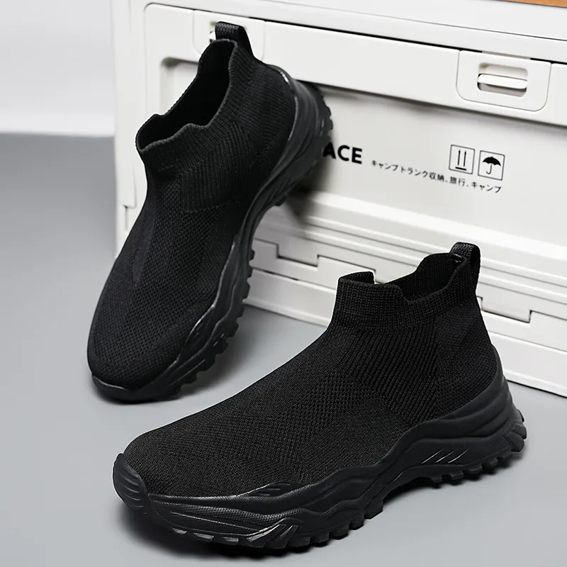 Herenschoenen nieuwe vliegende geweven sokken schoenen ademende lichtgewicht slip-on mesh schoenen casual sportschoenen voor heren