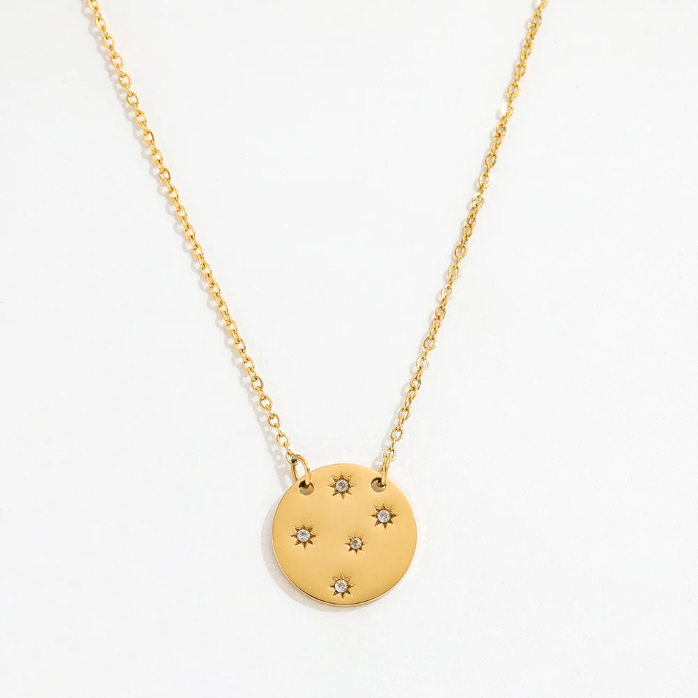 

Joolim Jewelry PVD Wholesale No Fade Simple Round Star Zirconia Button Pendant Stainless Steel Necklace Trendy for Women