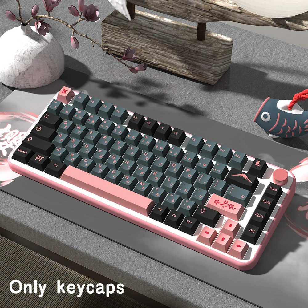 KYOMOT 156 Keys Night Sakura Keycaps German French Korean PBT Cherry Profile Anime ISO Keycaps for MX Switch Mechanical Keyboard