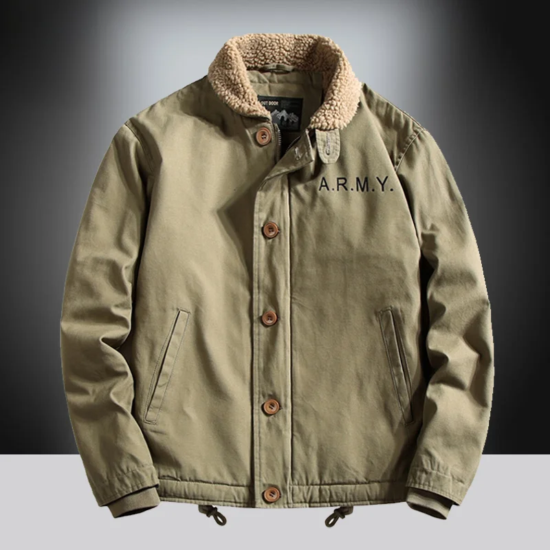 Men's Thickened Fleece Lined Cotton Jacket Winter Workwear Vintage Lamb Velvet Coat Youth American Sle Casual Fashion Ci