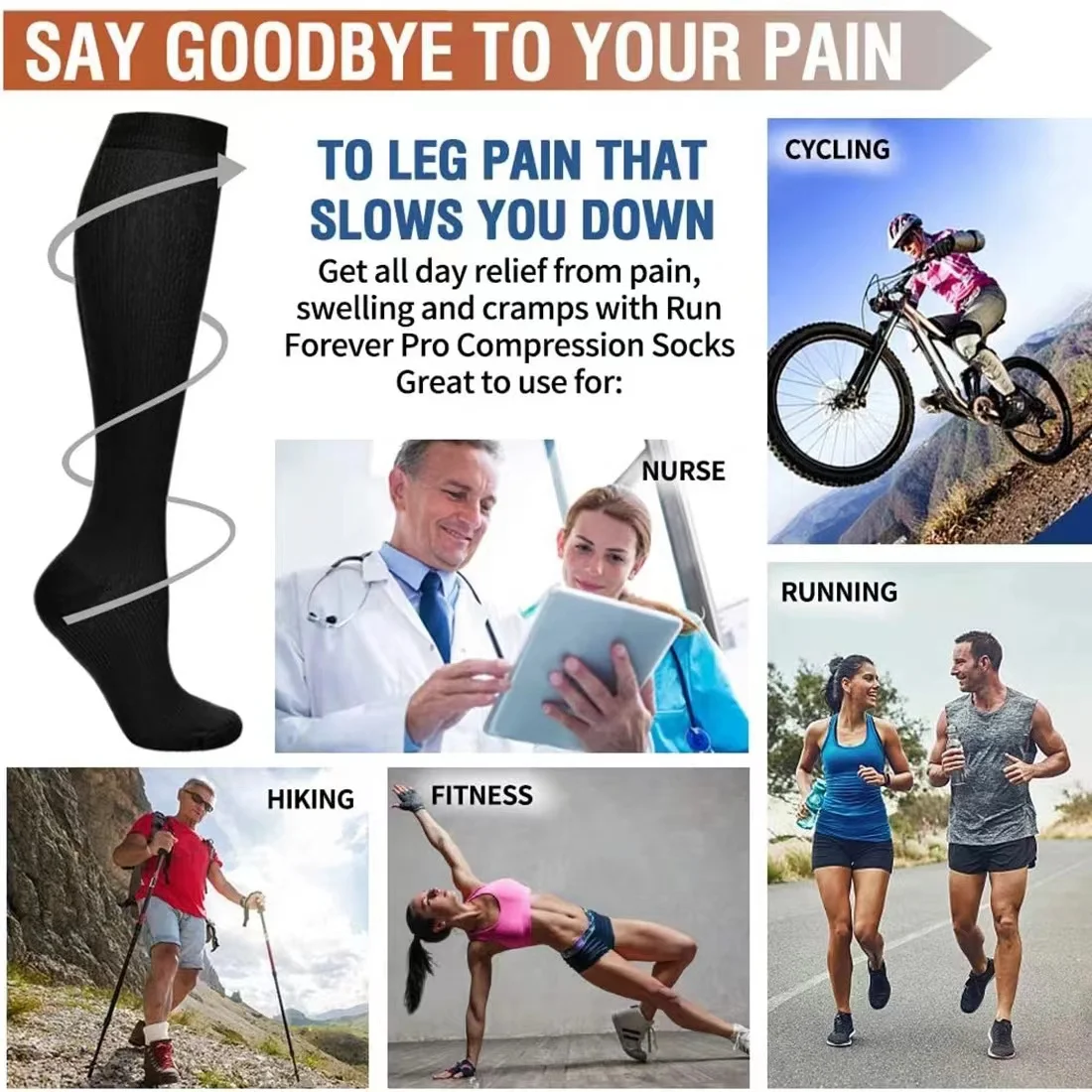 3 Pairs Lot Pack Women Men Compression Socks Stockings Elastic Sports Beautiful Leg Running Nurse Climbing Cycling Socks Gym