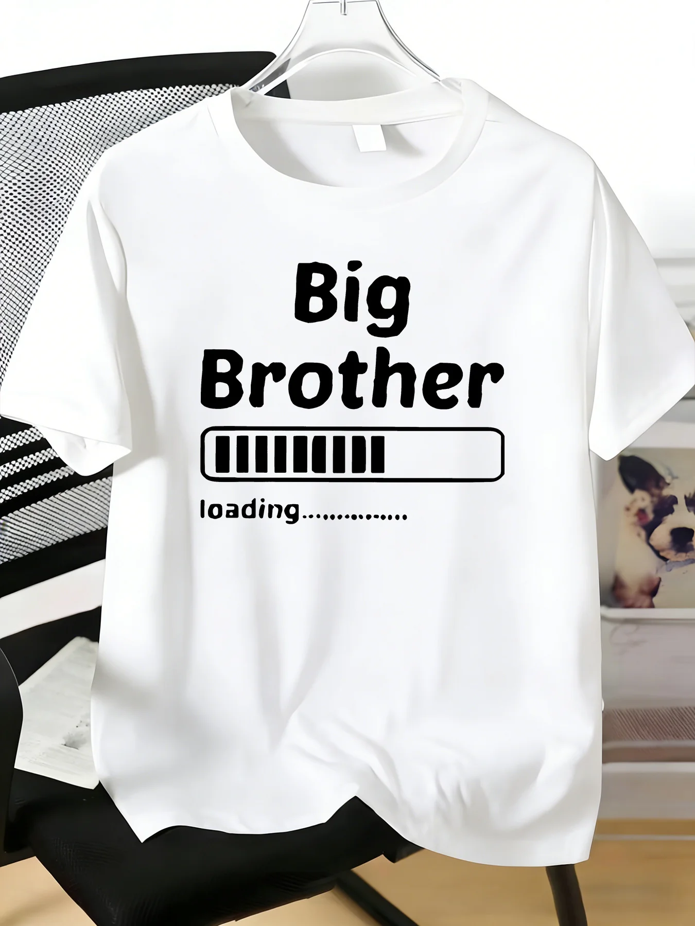Men Light Cotton Crew Neck T Shirt Big Brother Loading Bar Letter Print Family Surprise Gift Short Sleeve Male Daily Casual Top
