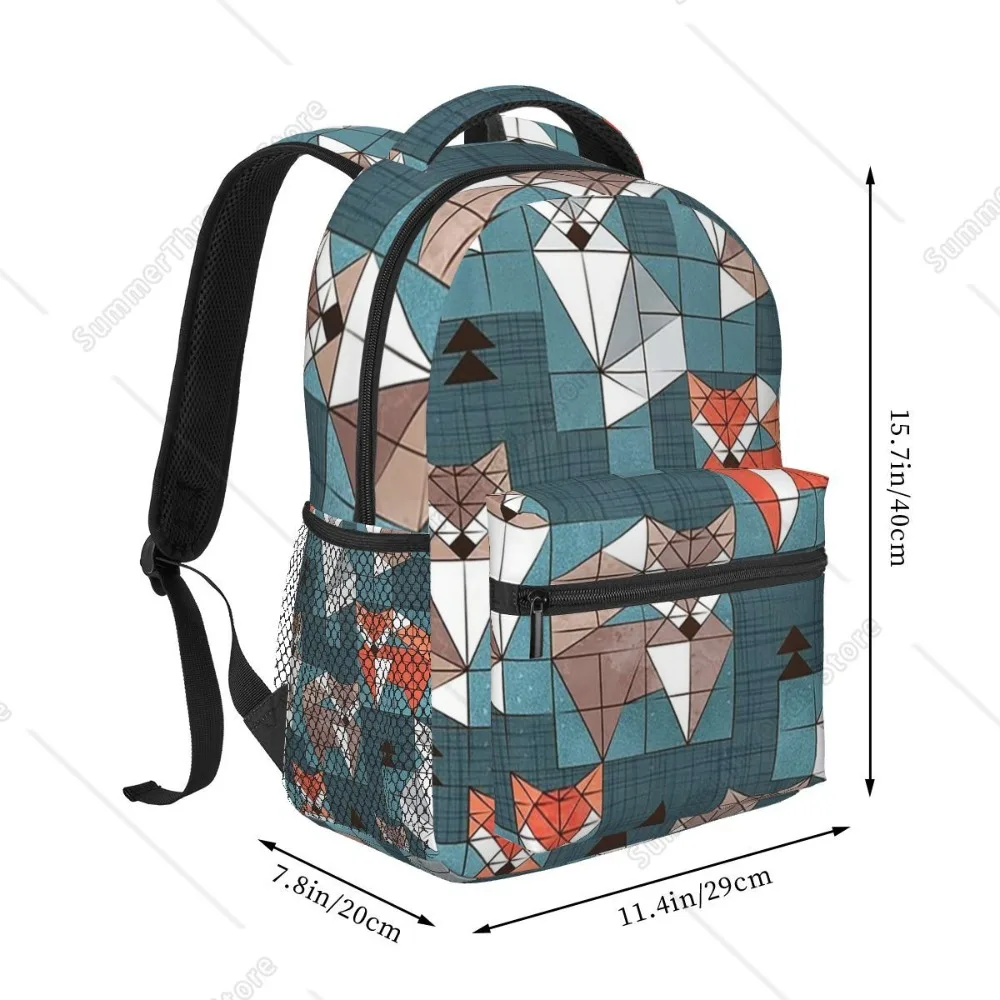 Blocked Geometric Foxes Teal Background White Grey Orange And Brown Foxy Animals Backpacks Bookbag School Bags  Shoulder Bag