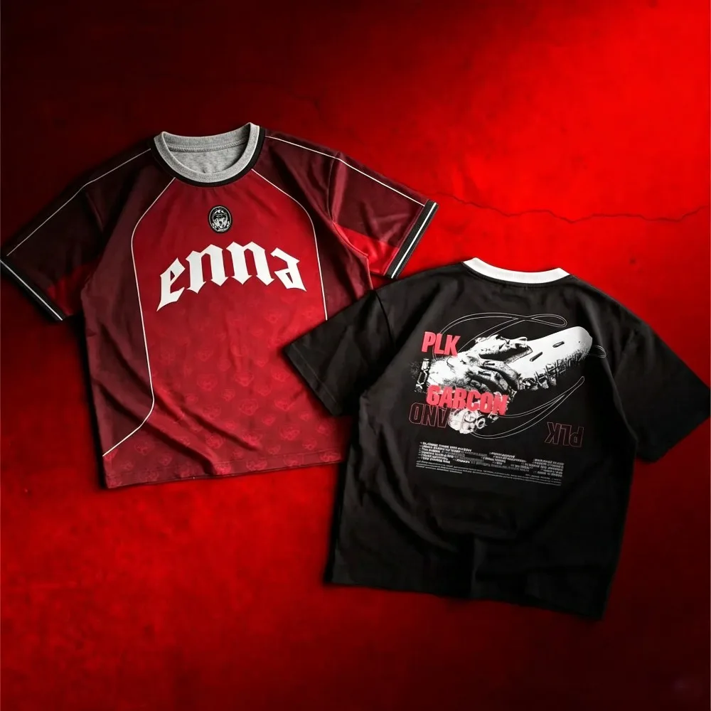 Mens T Shirt PLK Garcon Enna Graphic Print Jersey Summer Short Sleeve Top Retro Hip Hop Streetwear Casual Breathable Tee Y2K